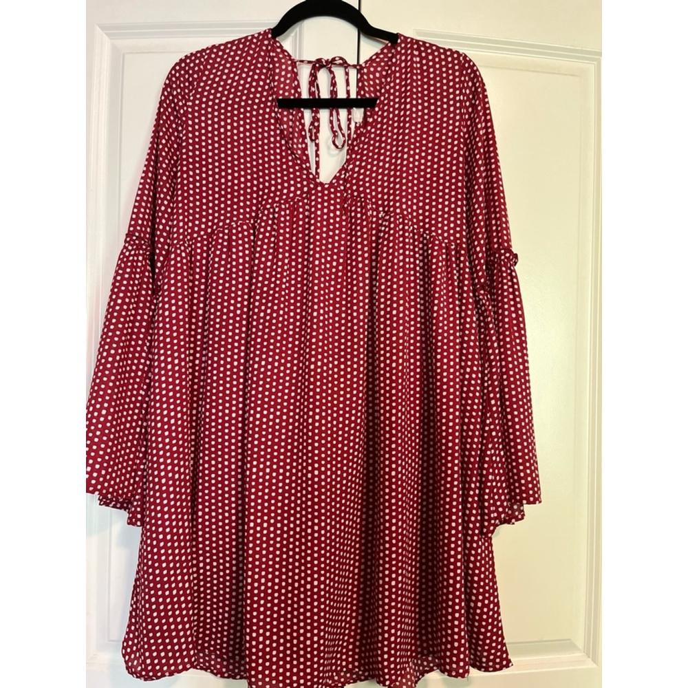 EUC Women's Peach Love Red White Polka Dot Dress Medium